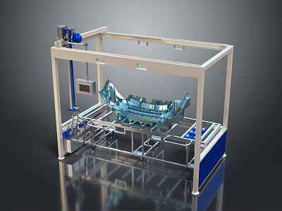 Industrial Metal Frame Machine With Transparent Component Blue Parts And Display Screen 3d model