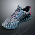 Modern Knit Sneakers With Gray Blue Upper Purple Laces Red Accents And Textured Sole Design
