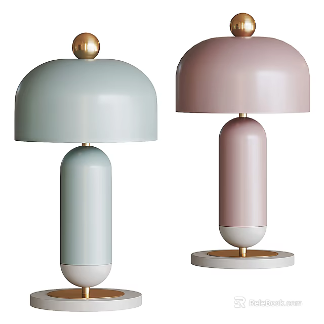 Modern Minimalist Table Lamps In Light Blue And Pink With Gold Accents And Cylindrical Bases 3d model 