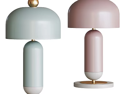 Modern Minimalist Table Lamps In Light Blue And Pink With Gold Accents And Cylindrical Bases 3d model