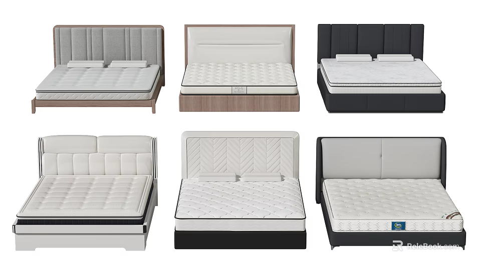 Modern Double Bed Designs With Various Headboard Styles And Mattress Options 3d model 