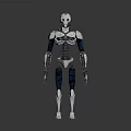 White And Blue Humanoid Robot With Mechanical Joints Standing On Reflective Surface 3d model