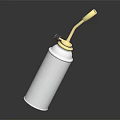 Silver Spray Can With Gold Nozzle On Reflective Dark Background
