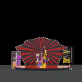 Eye Catching Stage Design With Red And Black Radial Stripes Backdrop And Decorative Props