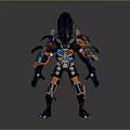 Mechanical Creature Character Sci Fi Design Black Blue Orange Accents Glowing Eyes Multiple Limbs 3d model