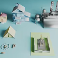 Diverse Architectural Models Including Houses Tent Ferris Wheel And Industrial Facilities