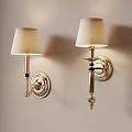 Elegant Gold Base Wall Lamps With Beige Lampshade On Light Wall And Vertical Stripe Decor