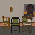 Modern Accent Chairs With Green Upholstery Black Brown Frames And Wall Art Painting