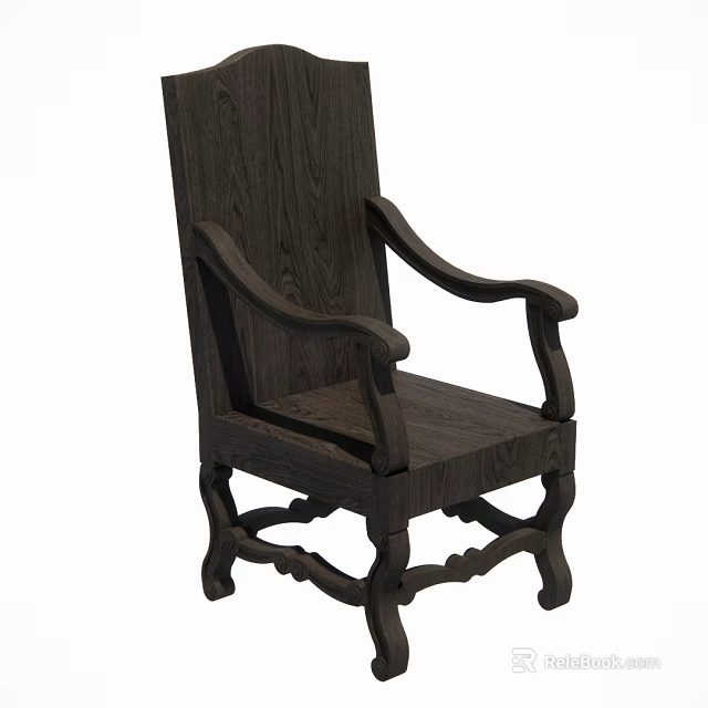 Dark Toned Wooden Leisure Chair Featuring Carved Legs And Curved Armrests 3d model 