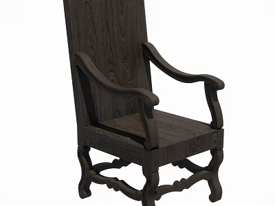 Dark Toned Wooden Leisure Chair Featuring Carved Legs And Curved Armrests 3d model