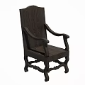 Dark Toned Wooden Leisure Chair Featuring Carved Legs And Curved Armrests