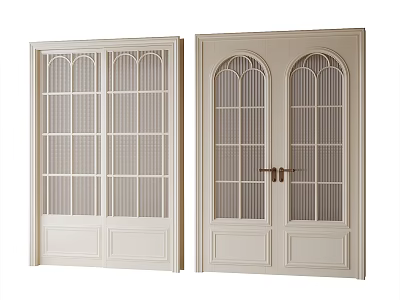 White Double Doors With Divided Glass Panes And Wooden Frames For Interior Design 3d model
