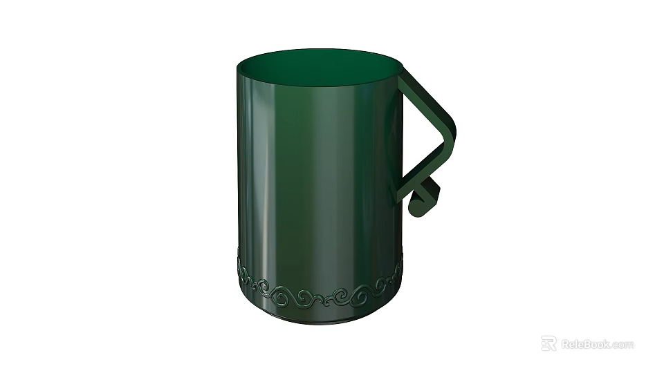 Shiny Green Cup With Handle And Decorative Patterns On The Body 3d model