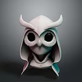 Cartoon Style Hooded Mask With Horns And Large Dark Eyes On Dark Background