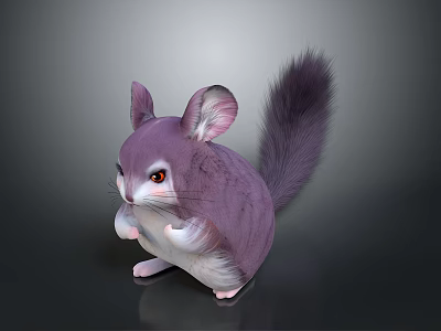 Adorable Purple Chinchilla 3D Character With Fluffy Tail Big Ears And Red Eyes 3d model