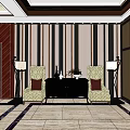 Elevator Hallway Interior Design With Elegant Chandeliers And Marble Floor Tiles 3d model