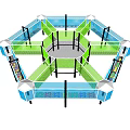 Hexagonal Children Play Equipment With Blue And Green Frames And Net Design 3d model