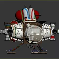 Vintage Futuristic Mechanical Machine Featuring Transparent Dome Red Green Accents And Support Legs