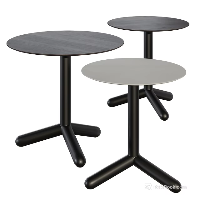 Modern Round Side Tables With Black Gray Tops And Sturdy Tripod Legs Design 3d model 