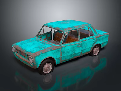 Vintage Teal Sedan Car With Rusted Exterior And Retro Classic Design 3d model