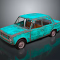 Vintage Teal Sedan Car With Rusted Exterior And Retro Classic Design