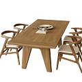 Modern Minimalist Wooden Dining Table And Chairs Set With Upholstered Seats In Neutral Tones