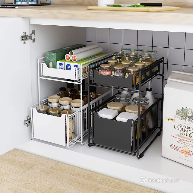 Bathroom Cabinet Rack with White and Black Metal Storage for Jars and Paper Rolls 3d model 