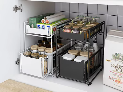 Bathroom Cabinet Rack with White and Black Metal Storage for Jars and Paper Rolls 3d model