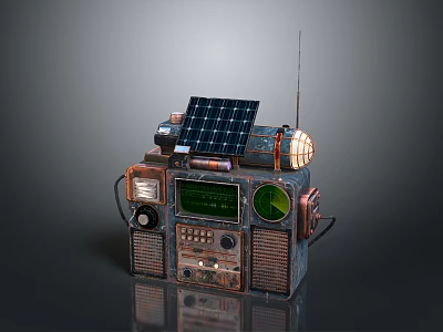 Vintage Computer Device With Solar Panel Screen Radio And Antenna Control Panel 3d model