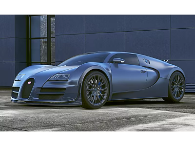 Metallic Blue Sports Car With Sleek Aerodynamic Design And Modern Building Background 3d model