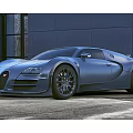 Metallic Blue Sports Car With Sleek Aerodynamic Design And Modern Building Background
