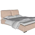 Modern Beige Double Bed With Upholstered Headboard Soft Pillows And Light Bed Linens 3d model