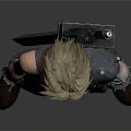 Spiky Blonde Haired Warrior Character With Large Sword Sleeveless Top And Loose Pants