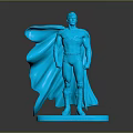 Blue Super Hero Man Statue Standing With Flowing Cape On Base