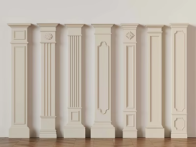 White Decorative Columns With Various Architectural Designs And Ornate Details For Interior Decoration 3d model