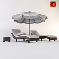 Outdoor Wicker Loungers With Gray Canopy Umbrella And Side Table Components