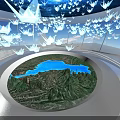 Modern Curved Interior Space Featuring Starry Sky Ceiling White Bird Decorations And City View