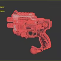 Sci Fi Pistol Design With Metallic Body Orange Accents And Mechanical Details