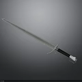 Classic Silver Sword With Black Hilt And Polished Blade Isolated On Dark Background