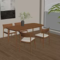 New Chinese-style Log Dining Table and Chair Dining Table and Chair Long Dining Table Rectangular Dining Table Dining Chair Desktop Green Planting 3d model