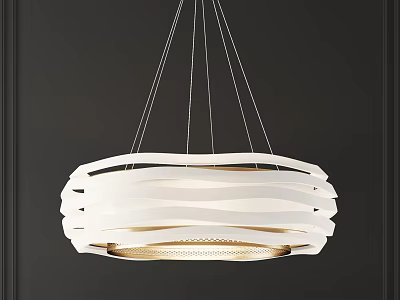 Modern White Chandelier With Curved Lines And Metallic Accents Hanging In Dark Room 3d model