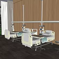 Modern Hospital Ward Interior With Two Beds Wooden Walls Medical Devices And Window