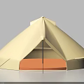 Beige Conical Camping Tent with Spacious Interior and Brown Base Support Ropes