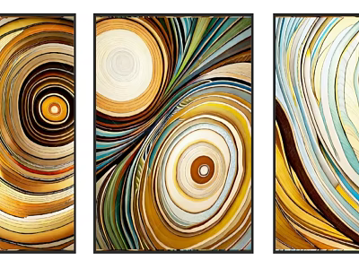Abstract Paintings Featuring Swirl Patterns Colorful Stripes And Yellow Brown Blue Green Hues 3d model