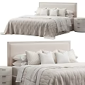 Modern Beige Double Bed With Quilted Bedspread Multiple Pillows And Matching Nightstand 3d model