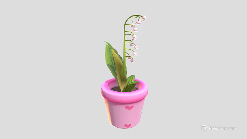 Butterfly Hovering Near Pink Flower Pot With Lily Of The Valley Blooms 3d model 