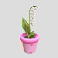Butterfly Hovering Near Pink Flower Pot With Lily Of The Valley Blooms