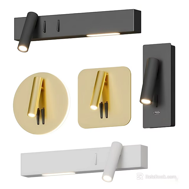 Modern Stylish Wall Lights With Gold Black White Metal Round Square Designs 3d model 