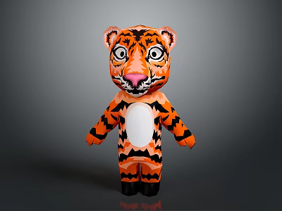 Cartoon Style Tiger Sculpture With Orange Black Stripes And White Belly Standing Pose 3d model