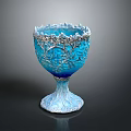 Elegant Blue Decorative Cup With Carved Tree Branches And Ruffled Rim